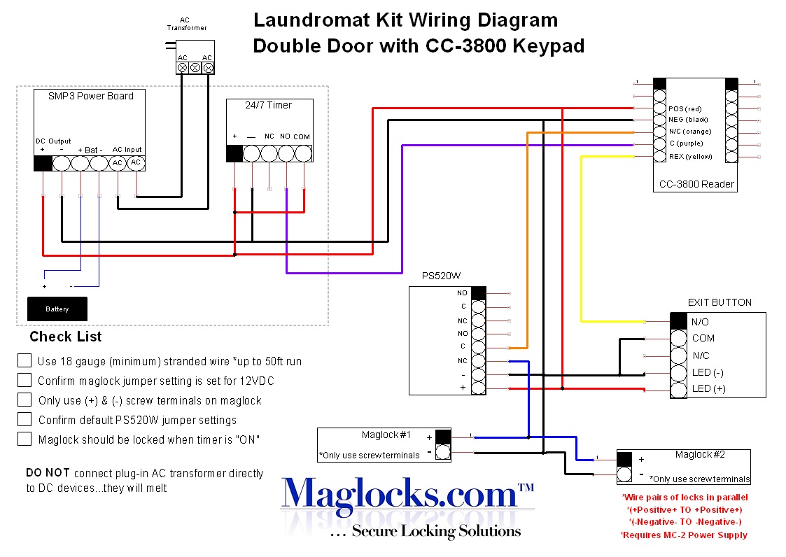 Double Door Laundromat Magnetic Lock Kit Keypad