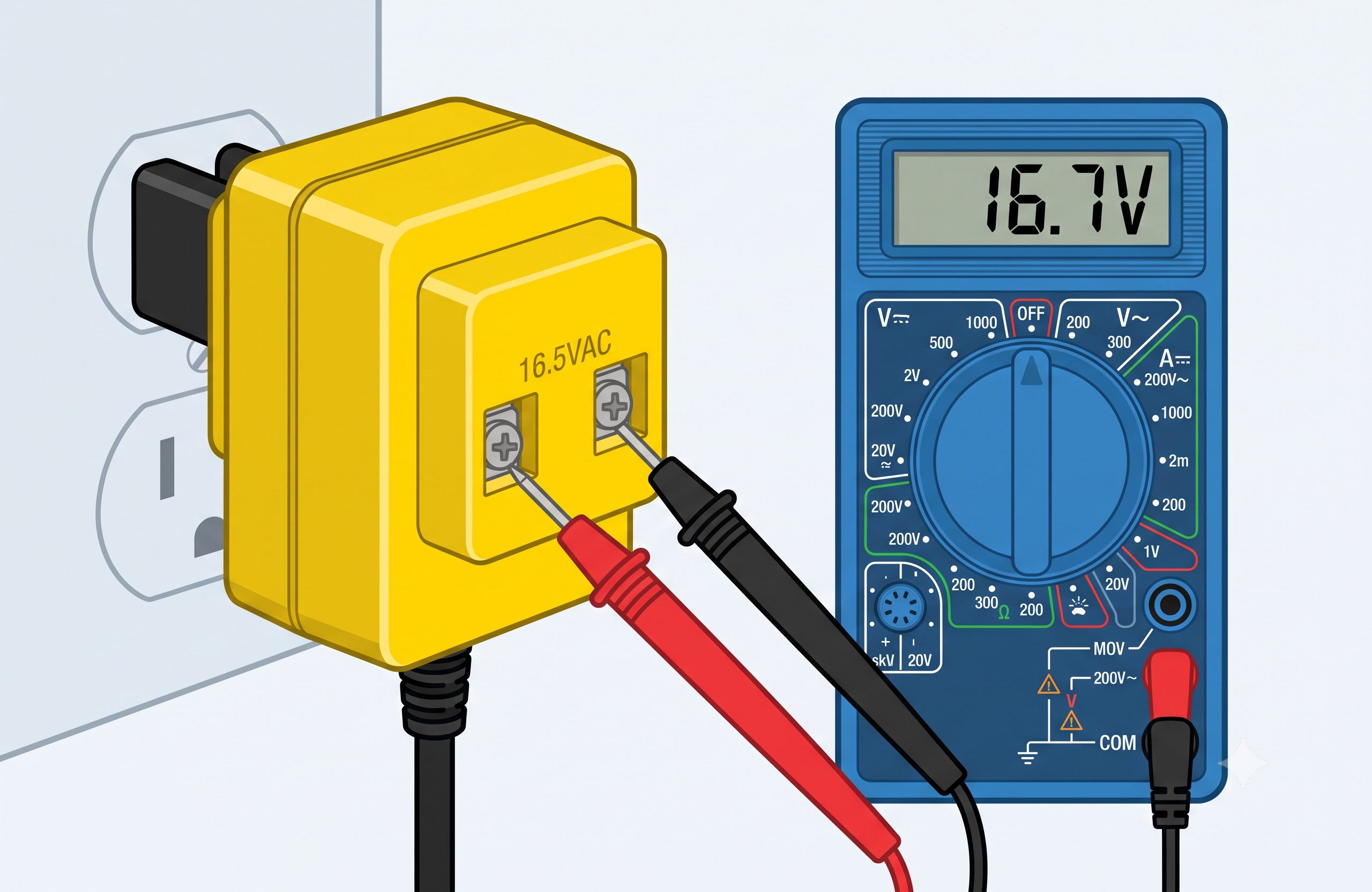 DMM measuring AC line voltage