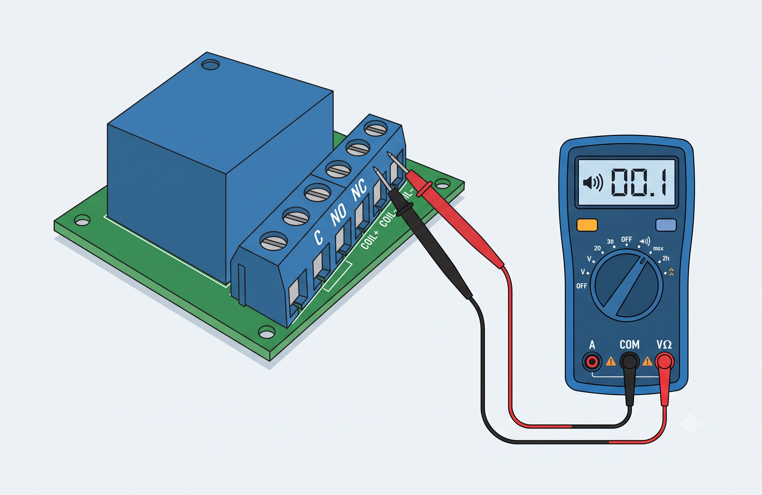 DMM testing continuity on a relay