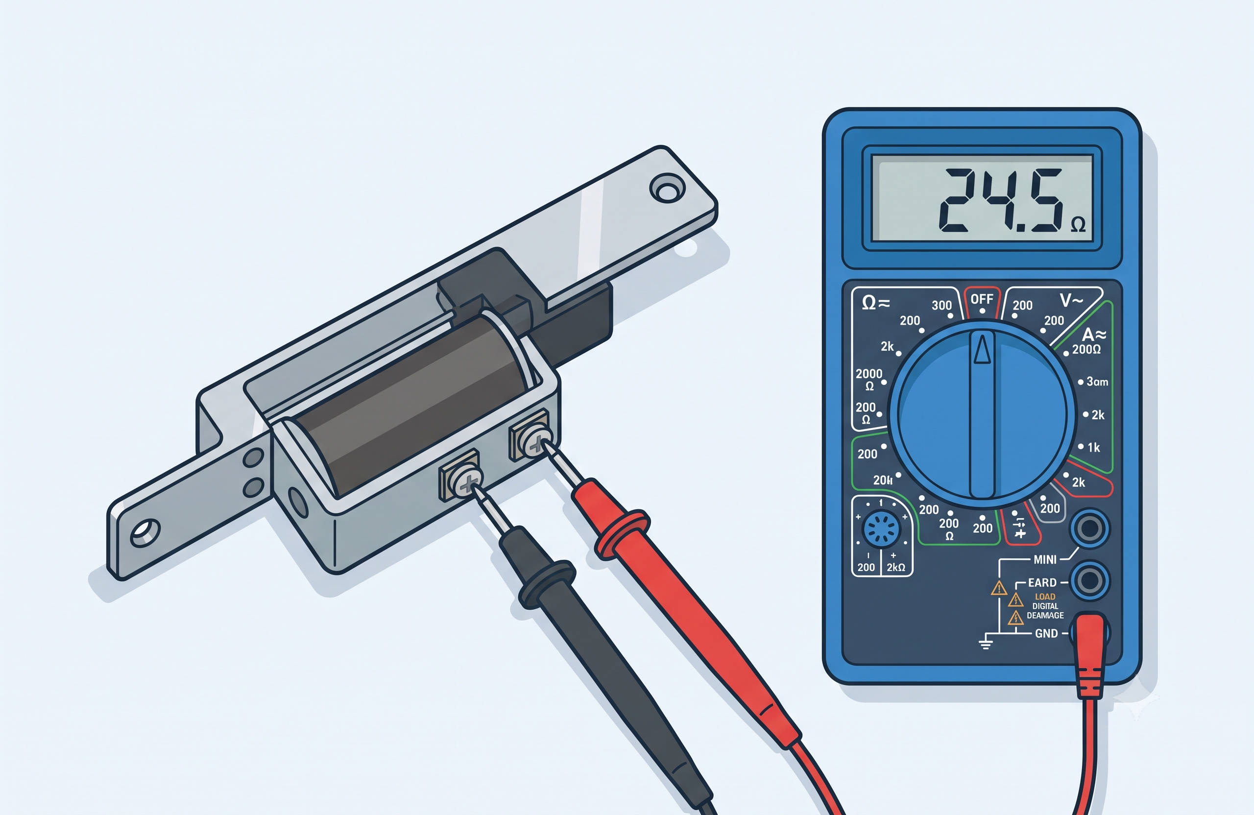 DMM testing resistance across solenoid coil